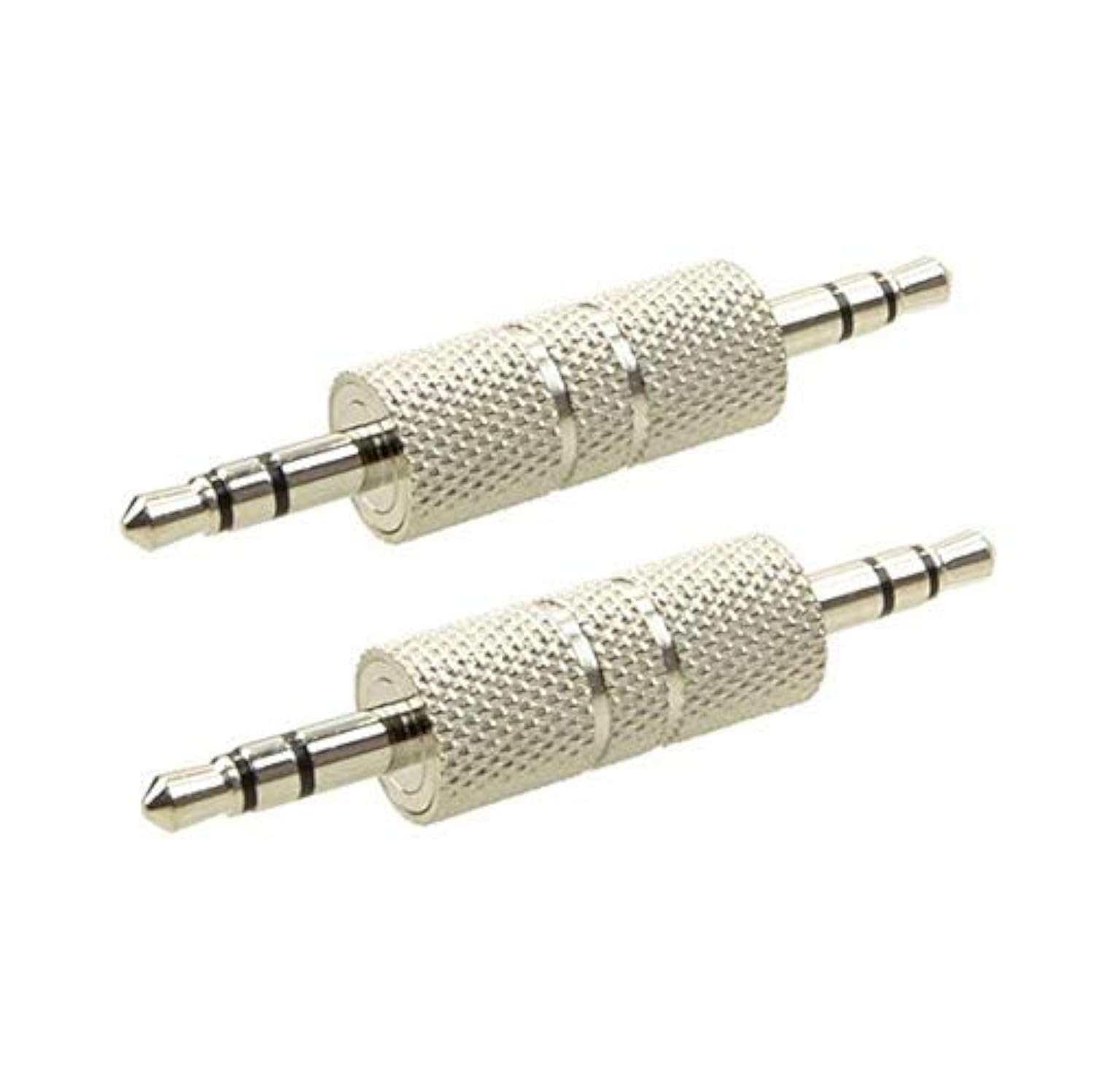 Duttek 3.5mm Male to Male Audio Adapter, Metal Silver 3 Pole 3.5mm Stereo Jack Adapter, 1/8 Inch Male to Male Audio Headphone Jack Connectors - 2 Pack