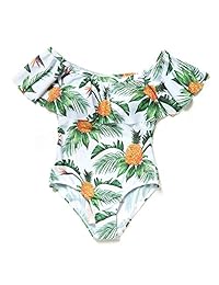 Traje de baño familiar a juego 2019 de una pieza con estampado de piña y volantes