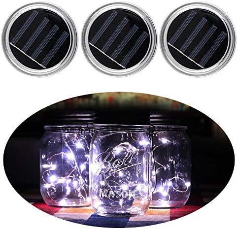 Mason Jar Lights 3 Pack Solar Mason Jar Decor Lid Insert LED String Fairy Lights for Garden Deck Patio Party Wedding Christmas Decorative Lighting (Jars Not Included) White