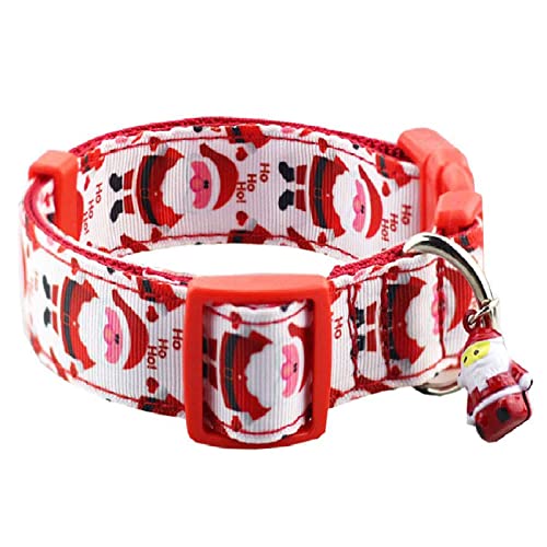 SIBOSUN Christmas Dog Collar and Leash Set - Christmas Dog Leash and Collar with Cute Bell for Dog Cat Pet Santa Claus Father Christmas Pattern -L Size
