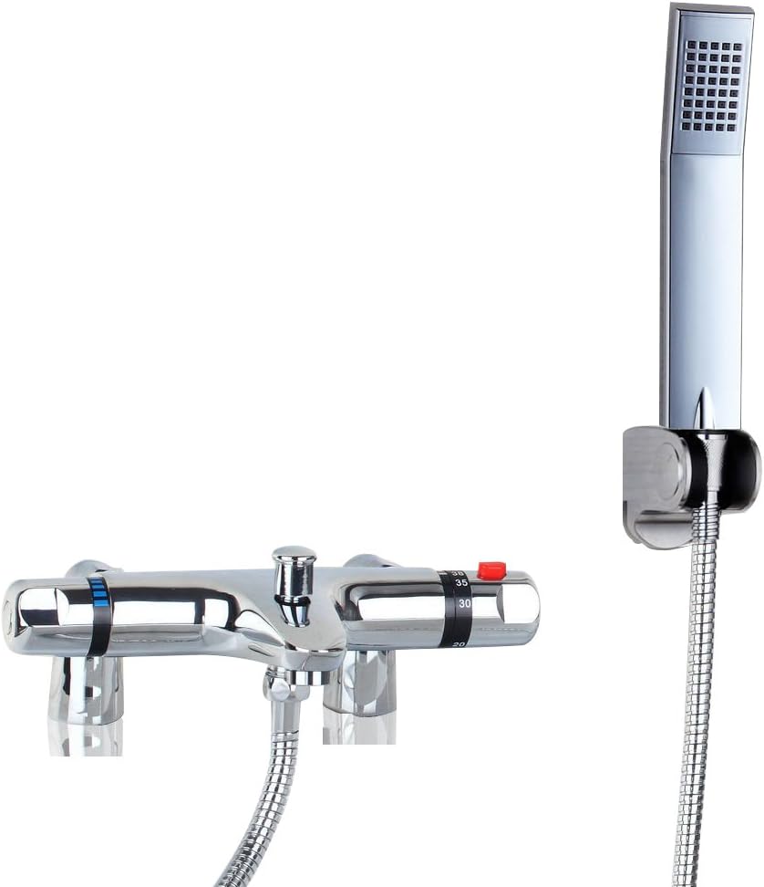 OUBONI Thermostatic Bathroom Shower Faucet Showering Mixer, Polished Chrome Hot Cold Water Mixer Constant Temperature Control Mix Water Valve with Copper Valve Core