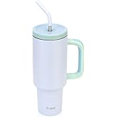 Zukro 40 oz Tumbler with Handle and Straw, Screw on Lid with Wide Straw Hole, Insulated Stainless Steel Cup Fits in Cupholder for Travel - No Sweat & Keep Drinks Cold - Dishwasher Safe & BPA Free