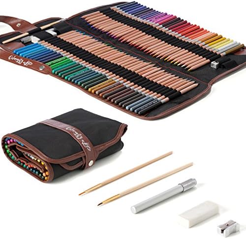 Colored Pencils for Adults - 72 Vivid Watercolor Pencils &amp; Case Set, Artist Grade 3.5mm Soft Cores, Color Dry or Wet, Ideal for Art &amp; Coloring Books. Premium accessories &amp; Free Mandalas eBook Inc