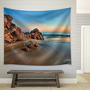 Sunset at California Beach - Fabric Wall Tapestry Home Decor - 51x60 inches