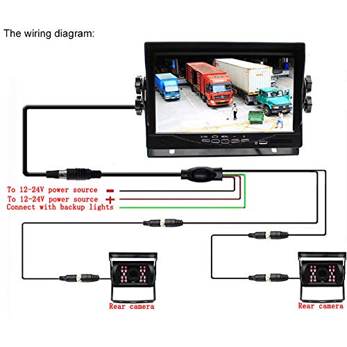 Vanxse 7" LCD Monitor 2CH 4-Pin Aviation Video Input DC 12V 24V Vehicle Backup Camera System 2 x Rear View Camera 2X15Meters Cable for Bus Truck Boat Security Surveillance System - Thumbnail 4