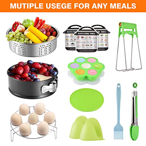 Pressure Cooker Accessories For Instant Pot 5 6 8 qt with Silicone Egg Bite Mold, Basting brush, Steamer Baskets, Springform Pan, Kitchen Tong, Oven Mitts, and More - 12 Pcs