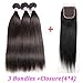 AMZTMY Brazilian Straight Hair 3 Bundles with Closure 100% Unprocessed Virgin Human Hair Bundles with 4×4 Lace Closure Remy Hair Weave Extensions Natural Color (16 18 20+14 Closure)