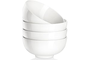 MALACASA 26 oz Porcelain Soup Bowls, 6" Cereal Bowls - White Bowls Set of 4 for Soup, Cereal, Oatmeal, Fruit, Rice - Dishwash