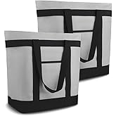 CIVJET 2PK Insulated Grocery Tote Bags, Large Reusable Cooler Bags with Zipper, Leakproof Thermal Shopping Bags for Food Delivery, Beach, Travel, Delivery Drivers & Picnic, Collapsible