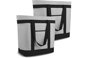 CIVJET 2PK Insulated Grocery Tote Bags, Large Reusable Cooler Bags with Zipper, Leakproof Thermal Shopping Bags for Food Delivery, Beach, Travel, Uber Eats & Picnic, Collapsible Personalized