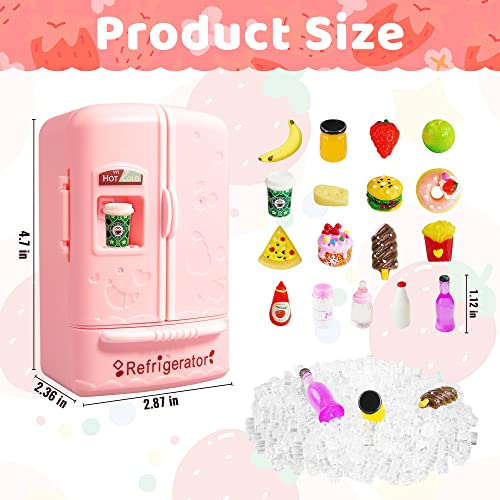 Miniature Dollhouse Refrigerator Mini Fridge with Mini Food Toys Set Dollhouse Kids Play Kitchen