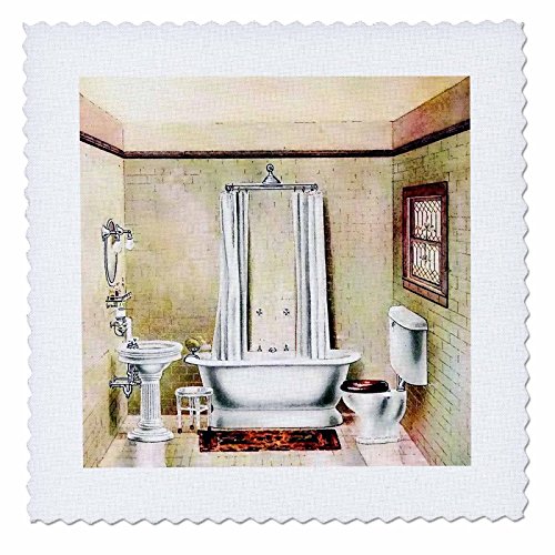 3dRose qs_62536_2 Picture of Painting of A Victorian Bathroom-Quilt Square, 6 by 6-Inch