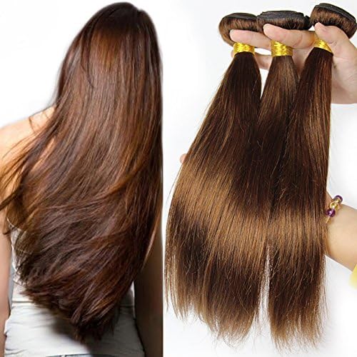 10 12 14 inches 100% Virgin Brazilian Silky Straight Human Hair Weave Extensions Unprocessed 3 pack Bundles #4 Brown Color