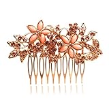 Women Flower Crystal Rhinestone Pearls White K Hair Comb Clip Wedding Bridal (Golden)