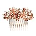 Women Flower Crystal Rhinestone Pearls White K Hair Comb Clip Wedding Bridal (Golden)