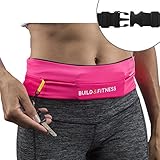 Build & Fitness Running Belt Waist Adjustable, Comfortable Slim Key Clip - Fits Fuel Gel, iPhone 6,7,8plus,X, Samsung S7,S8,S9 Men, Women, Runners, Jogging, Gym, Yoga, Workout, Sports