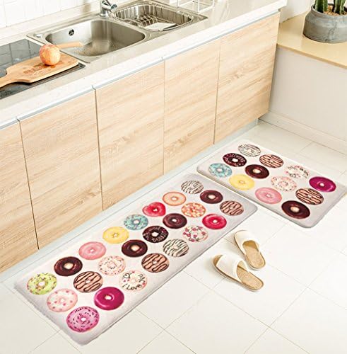 JUFUCAI 2-piece Sets Donuts Design Memory Foam Kitchen Rugs and Mats Non Skid Soft Coral Fleece Rug Mat for Bathroom / Fitness / Travel or Pet bed