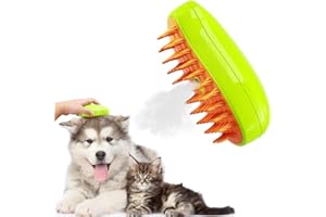 TOOVREN Steam Brush for Pets - Self Cleaning, Massage and Hair Removal for Cats and Dogs (Green)