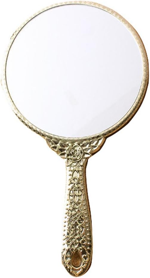 Sevenstar Vintage Style Round Vanity Hand held Mirrors Purses Make Up Gold Color Mirror 9.8 x 5.3 inch Round Shaped: Home & Kitchen