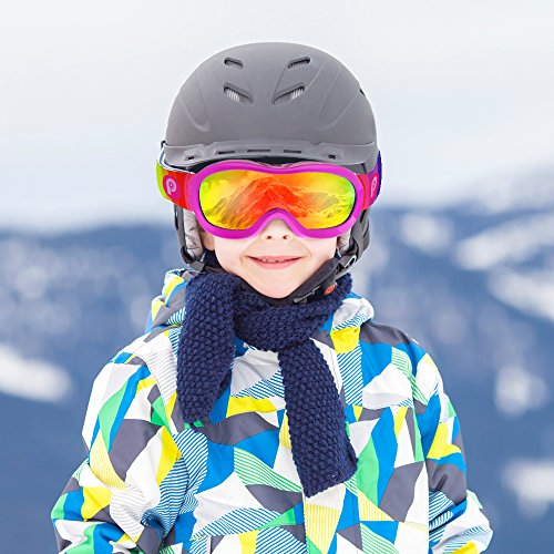 PP PICADOR Kids Ski Goggles, Kid Snow Snowboard Goggles for Boys Girls 4-7 with Over Glasses OTG Design Anti-Fog Lens 100% UV Protection Helmet Compatible(Pink) - Thumbnail 6