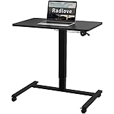 Mobile Standing Desk Height Adjustable Sit to Stand Table, 28 x 20'' Pneumatic Laptop Desk with Gas Spring Riser, Overbed Tab