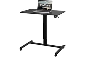 RADLOVE Mobile Standing Desk Height Adjustable Sit to Stand Table, 28 x 20'' Pneumatic Laptop Desk with Gas Spring Riser, Overbed Table with Lockable Wheels for Offices, Home, Medical Black