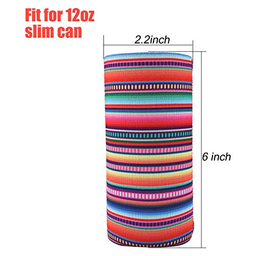 DIFENLUN 2 Pack Neoprene Slim Can Coolers, Collapsible Can Sleeves Beer Can Coolies Covers for 12oz Slim Drink Beer Cans(Stripes)