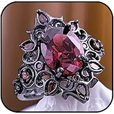 KONPJE Gothic Ruby Ring for Women Halloween Ruby Ring Adjustable Non Tarnish Red Crystal Rings Asymmetrical Statement Open Band Ring Fashion Halloween Jewelry