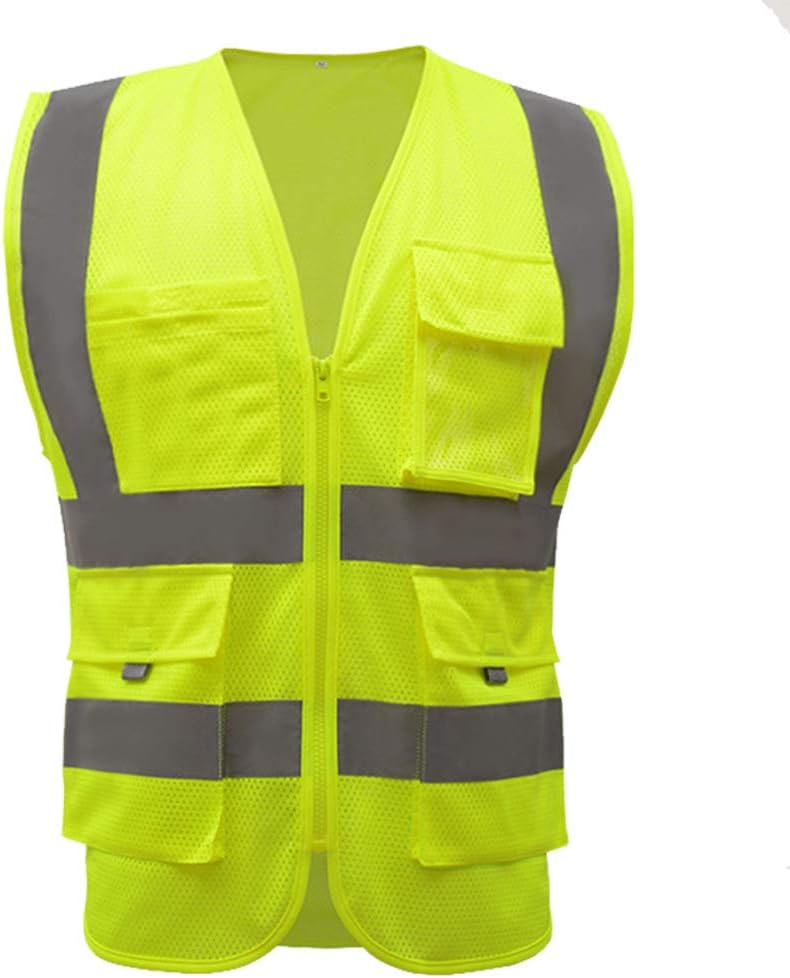 High Visibility Yellow Mesh Safety Vests reflective with pockets and zipper | hi vis clothing for men and women(2XL, Fluorescent yellow)