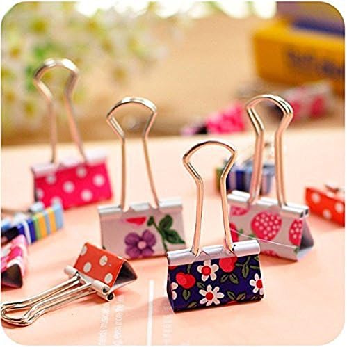 Pack of 12 Binder Clips, Lovely Cute Printing Style Metal Paper Clips Clamps (Pack of 12(32mm))