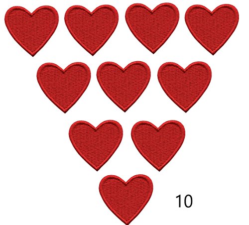 Oli and Alex A-92, 10 red iron on hearts patch Embroidered Iron on Pieces Applique 10 Patch Heart is red1.26 x 1.18 inches (3.2 x 3 cm)