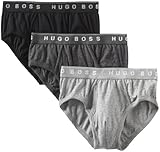 BOSS HUGO BOSS Men's Cotton 3 Pack Traditional Brief, Charcoal/Black/Light Grey, X-Large