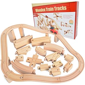 62 Pieces Wooden Train Track Expansion Set 1 Bonus Toy Train New Version Compatible With All Major Brands Including Thomas Battery Operated