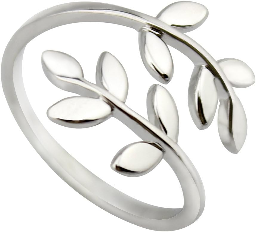 ELBLUVF 18k Stainless Steel Silver Rose Gold Plated Leaves Leaf Laurel Adjustable Branch Ring Jewelry