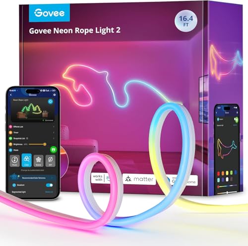 Govee Neon Rope Light 2, 10m RGBIC LED Streifen mit Form-Mapping, DIY Design, Kompatibel mit Matter, SmartThings, Alexa & Google Assistant, ideal für Gaming & Schlafzimmer，Weiß