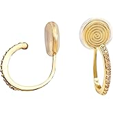 Gold Clip On Earrings for Women - Non Pierced Huggie Hoop Earrings with Cubic Zirconia, Adjustable Gold Plated CZ Fake Earrings, No Piercing Jewelry