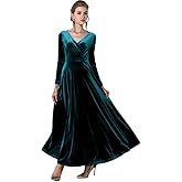 EXCHIC Women's Elegant Velvet Long Sleeve Maxi Dress Evening Party Dancing Dresses