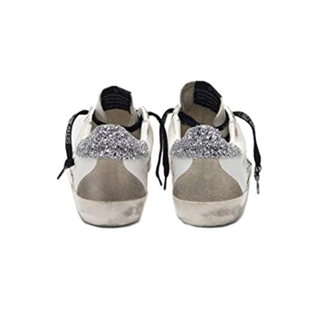 superstar sneakers with silver heel tab with glitter and metal stud lettering