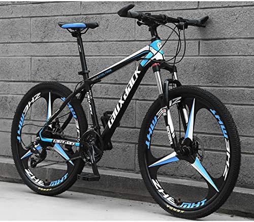 FJW 26 Inch Integral Wheel Unisex Suspension Mountain Bike 21 Speed 24 Speed 27 Speed 30 Speed High-carbon Steel Double Disc Brake Student Child Commuter City Bike,BlackBlue,21Speed