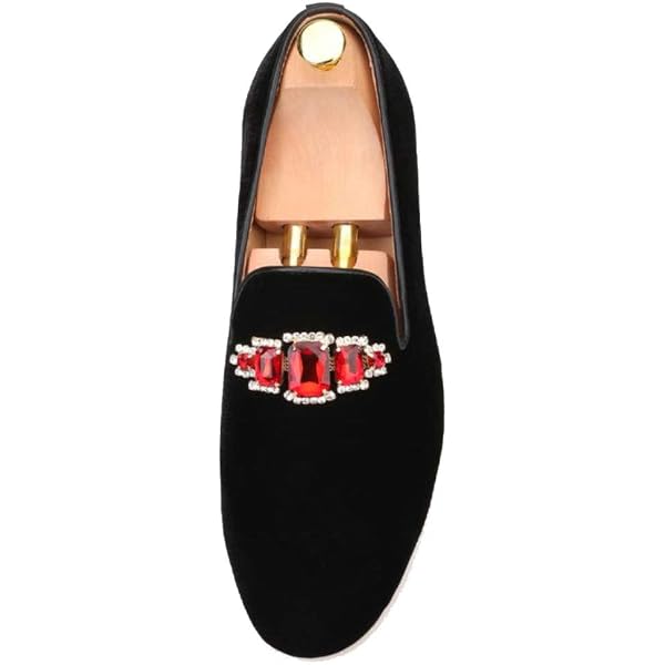 Men FERUCCI Burgundy Velvet Slippers Loafers Flat With Black Spikes Rivet - Men