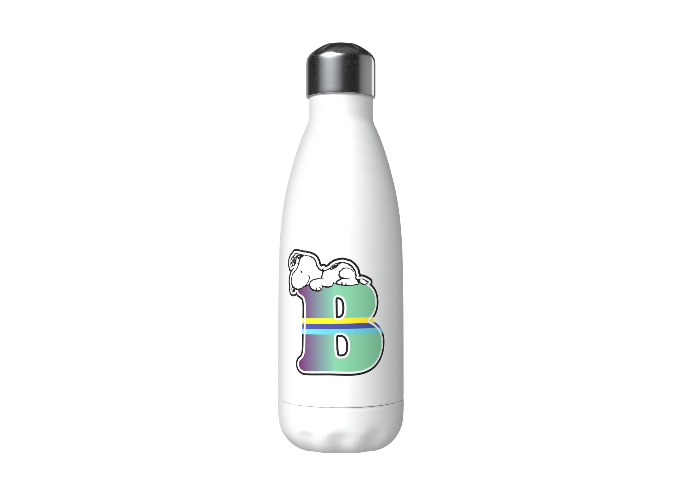 Snoopy – Stainless Steel Water Bottle, Airtight Closure, with Letter B Design, Multi-Colour, 550 ml, White, Official Product (CyP Brands)