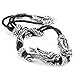 Stunning Genuine Leather Stainless Steel Double Dragon Bracelet (Adjustable, Black, Silver)