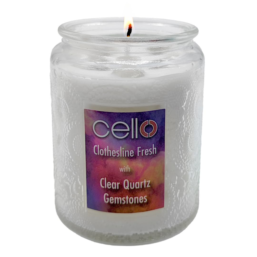 Cello Scented Clear Quartz Crystal Candle - Stunning Gemstone Candle Holder With Quartz Gemstones and Crystals