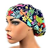 Womens Surgical Scrub Hat OR Nurse Cap European Style Blue Tropical Flamingo