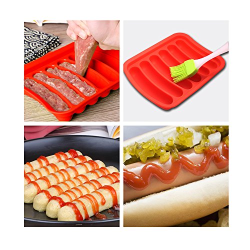 6 Cavities Sausage Hot Dogs Silicone Mold DIY Handmade Hamburger Pan, DanziX Molds for Ice Cube Tray Bread Candy Jelly Chocolate and Cake - Red