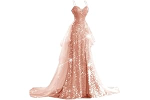 YUAOHUANG Sparkly Sequin Prom Dress for Women Wedding 2025 Spaghetti Straps Tulle Ball Gown Formal Sequin Pageant Dresses