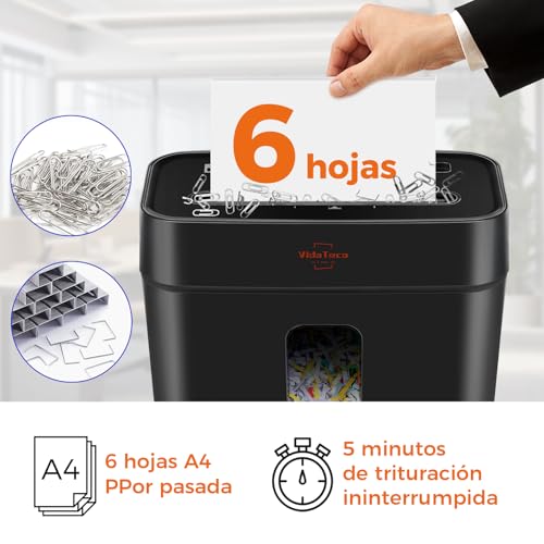6 Sheet Cross Cut Paper Shredder Paper Card Staple Clips Home Office High Security Jam Proof Yystem P-4 15L Trash Can