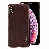 iPhone Xs Max Case, Pierre Cardin Genuine Leather Premium Vintage Classic Business Style for Men Hard Back Cover Slim Protective Compatible Apple iPhone Xs Max - Dark Brown