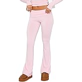 Djeanxa Flare Yoga Pants for Women Foldover Slim Fit Workout Leggings Casual Lounge Pants Stretchy Low Rise Flared Sweatpants