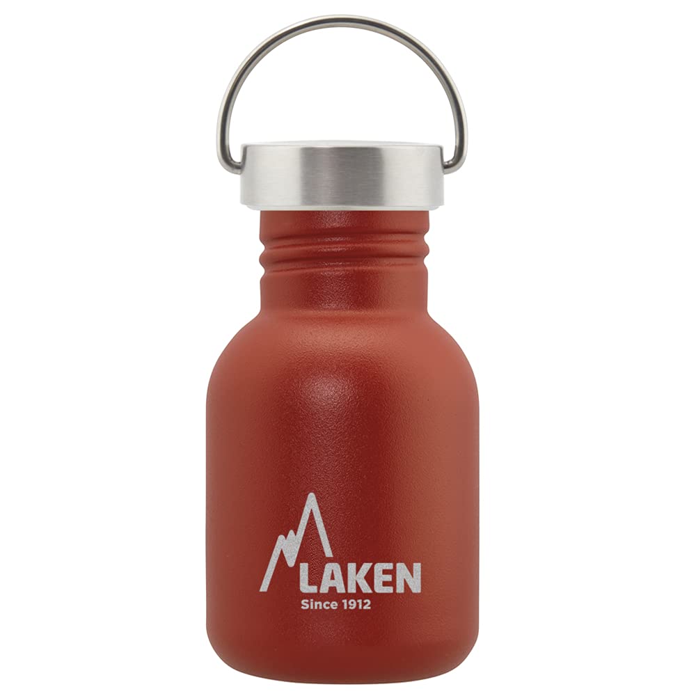 LAKEN Unisex - Adults Very Robust Stainless Steel Bottle 0.35L Red with Vintage Lid 0.35L